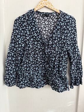 ALISON ANDREWS Women's Navy Floral Blouse | Size Medium